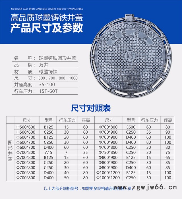 球墨铸铁井盖雨水污水化粪池井盖防臭盖板沙井盖圆形700 重型 万井建材图3
