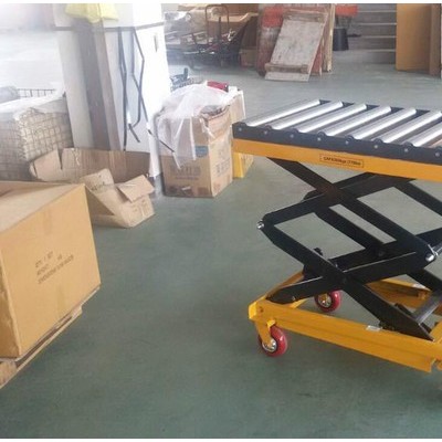 滚筒式升降模具平台 PTS350kg升1.3米辊筒液压平台车 东莞手动平台车定做