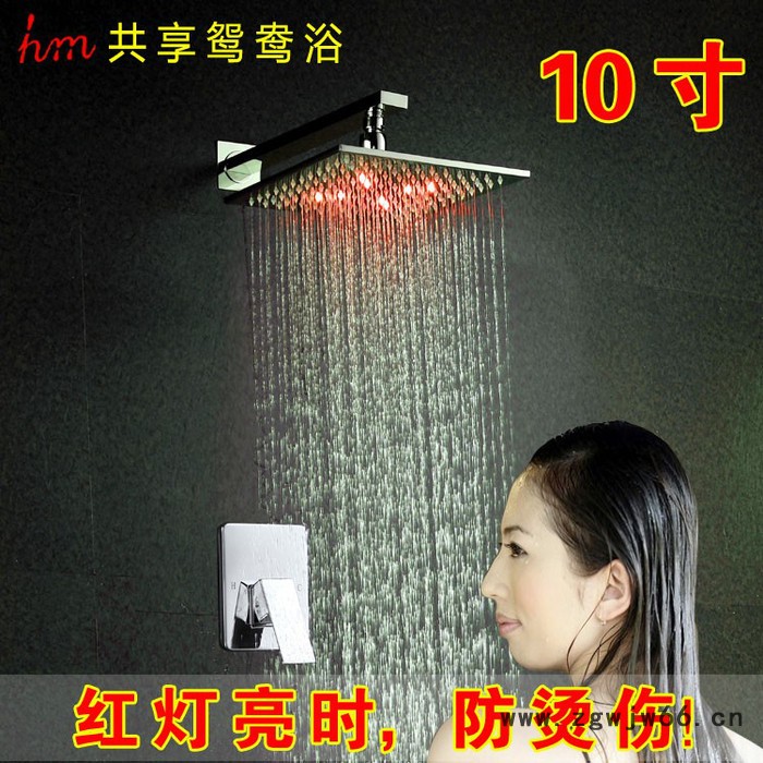 方管淋浴LED花洒套装 全铜方管花洒 淋浴暗装花洒 智能恒温淋浴花洒套装全铜增压入墙式LED带灯顶喷头图4