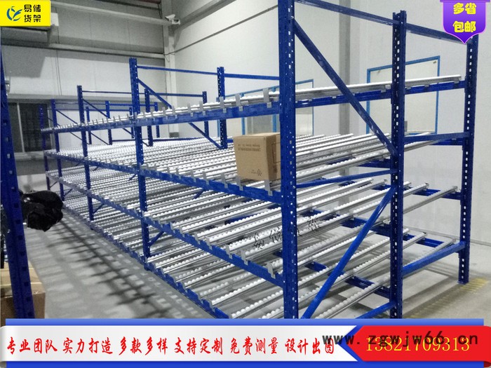 定制重型货架 天津流利条货架 斜面滑坡滚轮货架 滚筒式流利架 易储货架 河北货架厂图4