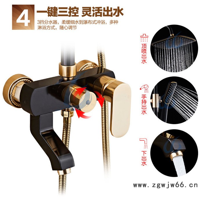 太空铝方形花洒淋雨喷头套装升降卫生间淋浴花洒带下出水黑金新款图3