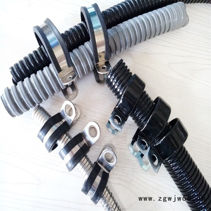 福莱通 2*28SKM双管波 镀锌P型双孔定位夹 不锈钢R型套胶条多管管夹图1