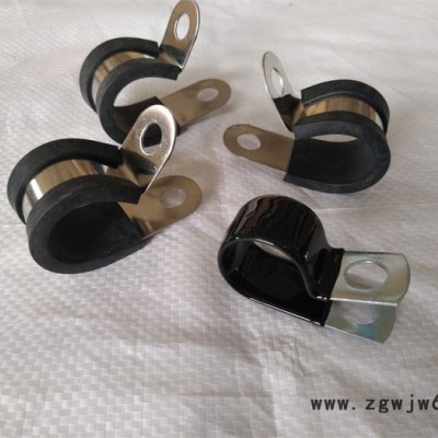 福莱通管夹 软管管卡 油管卡 6-64mm 包胶线夹线卡 R型不锈钢套胶条管夹 镀锌双层连胶条条卡箍