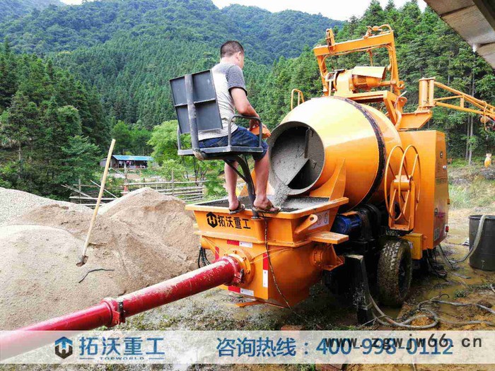 混泥土搅拌拖泵机,四川广元应用于基础房建水利施工的搅拌机带拖泵拓沃搅拌泵滚筒搅拌泵品牌图2