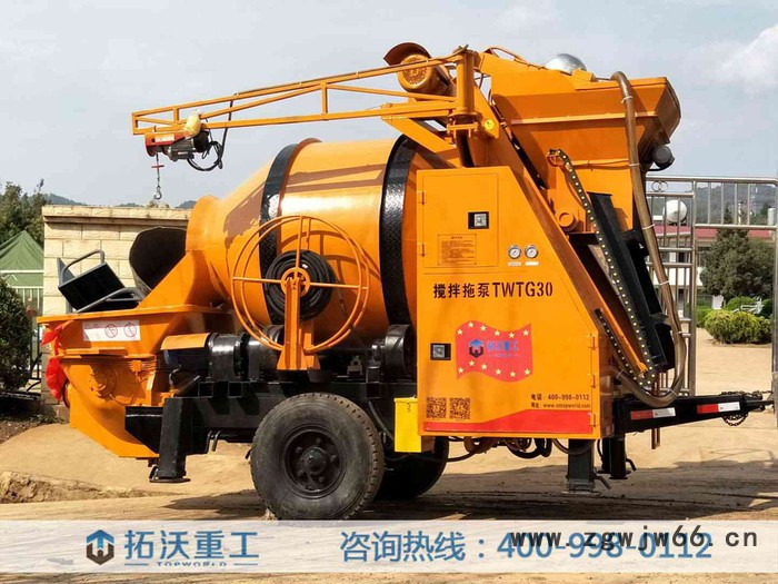 混泥土搅拌拖泵机,四川广元应用于基础房建水利施工的搅拌机带拖泵拓沃搅拌泵滚筒搅拌泵品牌图4
