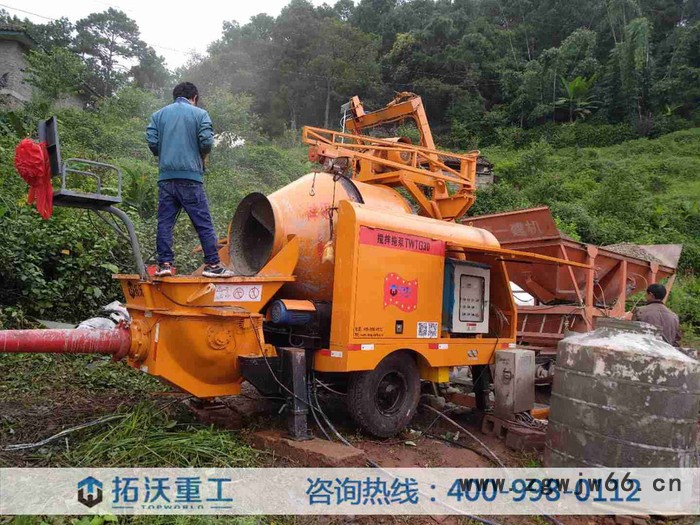 混泥土搅拌拖泵机,四川广元应用于基础房建水利施工的搅拌机带拖泵拓沃搅拌泵滚筒搅拌泵品牌图3