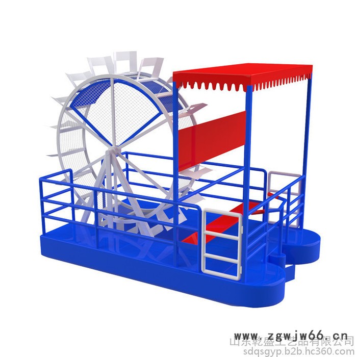 山东乾盛工艺品水上游乐设备观光船人力脚踏船滚筒单车水池互动多人娱乐项目网红小船定做乐园铁艺遮阳度假快艇游行美陈图3