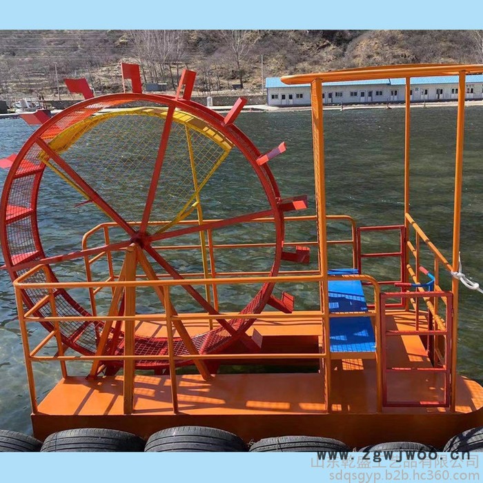 山东乾盛工艺品水上游乐设备观光船人力脚踏船滚筒单车水池互动多人娱乐项目网红小船定做乐园铁艺遮阳度假快艇游行美陈图4