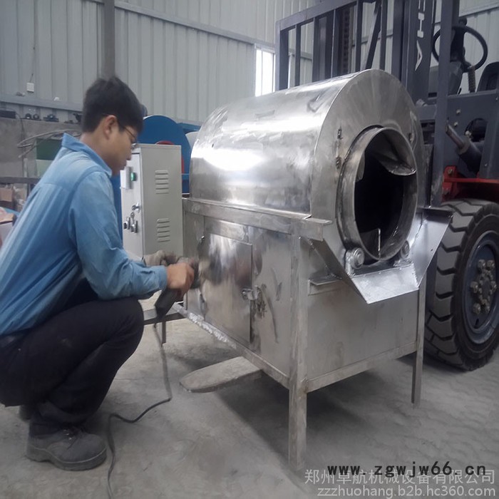 大型滚筒芝麻炒锅机 热源均匀制茶用苦荞板栗炒货机定做图4