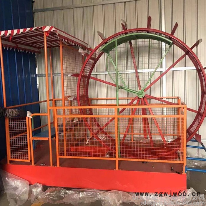 山东乾盛工艺品 景区观光娱乐设施设备带蓬遮阳水上游乐船人力脚踏船轨道自行车滚筒脚蹬船旅游观光亲自互动多人单车新款铁艺定制图3