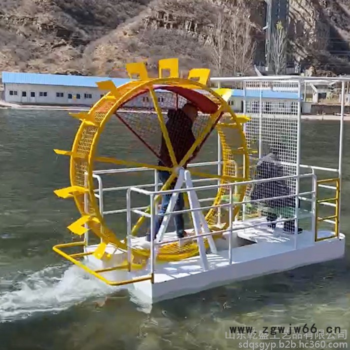 山东乾盛工艺品 景区观光娱乐设施设备带蓬遮阳水上游乐船人力脚踏船轨道自行车滚筒脚蹬船旅游观光亲自互动多人单车新款铁艺定制图2