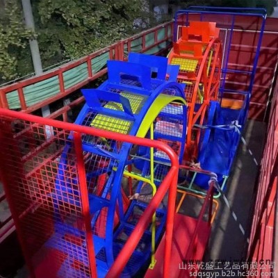 山东乾盛工艺品 景区观光娱乐设施设备带蓬遮阳水上游乐船人力脚踏船轨道自行车滚筒脚蹬船旅游观光亲自互动多人单车新款铁艺定制