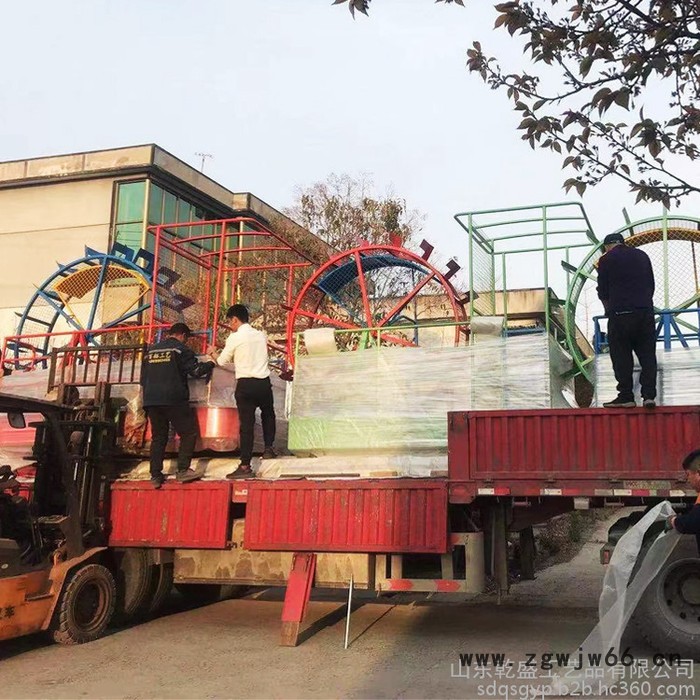 山东乾盛工艺品 景区观光娱乐设施设备带蓬遮阳水上游乐船人力脚踏船轨道自行车滚筒脚蹬船旅游观光亲自互动多人单车新款铁艺定制图4