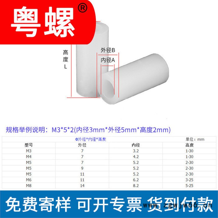 圆形直通塑料隔离管深圳尼龙直通管厂家 粤螺圆体隔离柱 全螺纹螺杆异形螺柱图3