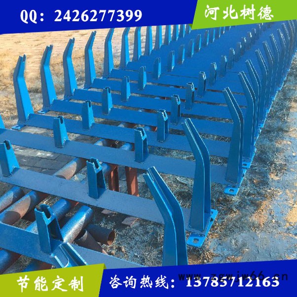 树德DT11型输送机槽型托辊支架 DT75型锥形托辊支架 调心托辊支架 可调槽角托辊支架 不锈钢托棍支架 支架滚筒图5