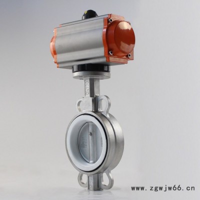 JRVAL/江瑞D671F-10K气动尼龙四氟覆盖无销蝶阀 直通对夹不锈钢气动蝶阀