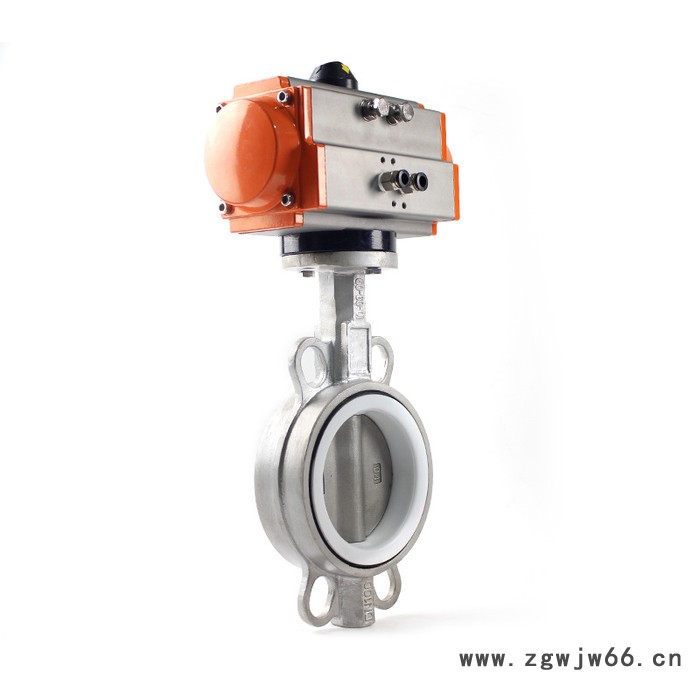 JRVAL/江瑞D671F-10K气动尼龙四氟覆盖无销蝶阀 直通对夹不锈钢气动蝶阀图2