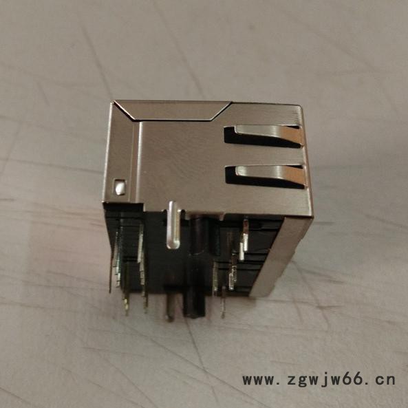 供应兴伸展电子RJ45插座网络连接器/RJ45水晶头PCB插座/直通线路扁针1X2带弹带灯极性反向系列图2