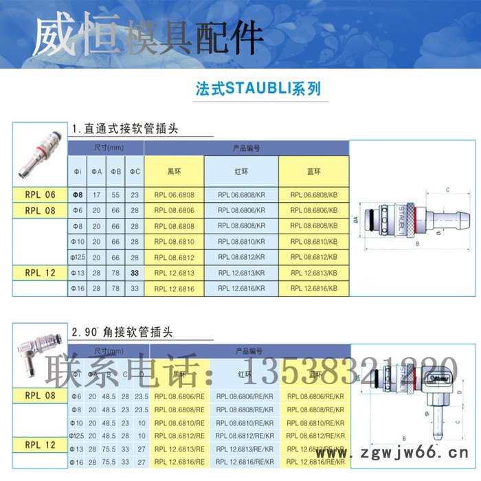 模具冷却接头直通式接软管插头RPL 06 黑环 红 蓝环 法图3