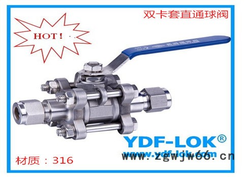 不锈钢双卡套直通球阀/三片式球阀/手动双向美标球阀图2