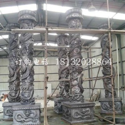 仿铜龙柱雕塑广场玻璃钢柱子雕塑