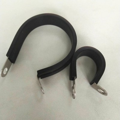 镀锌连胶条卡箍 带胶条橡胶卡箍减震管夹R型固定夹 汽车电缆卡箍