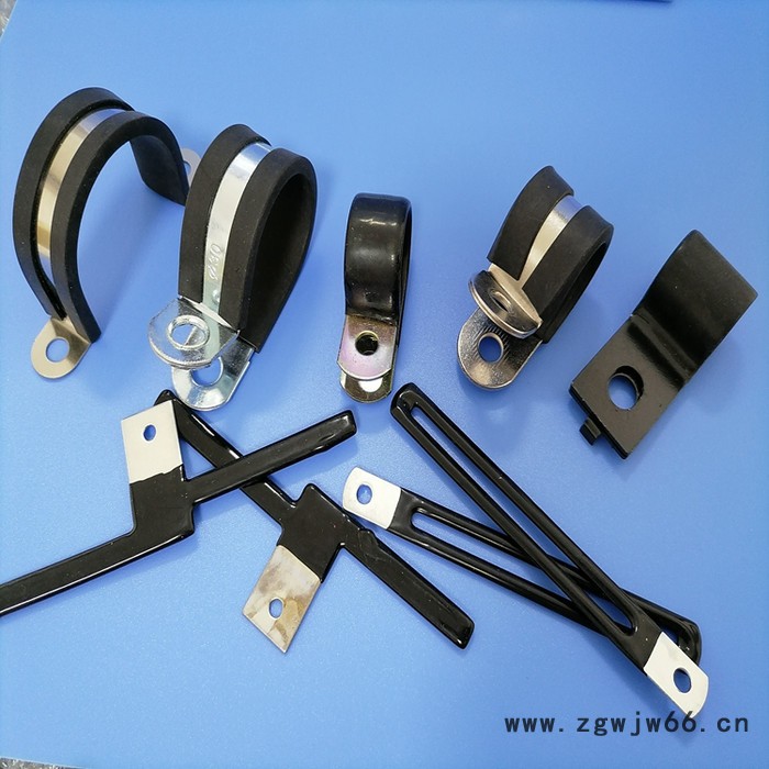 无锡线缆软管紧固夹，金属包胶R型抱箍，双层单边固定卡箍供应图6