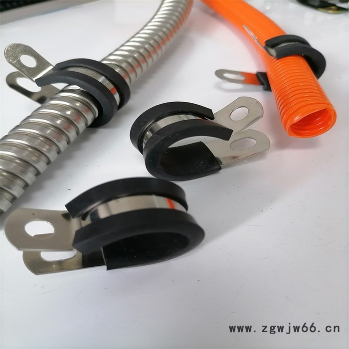 无锡线缆软管紧固夹，金属包胶R型抱箍，双层单边固定卡箍供应图5