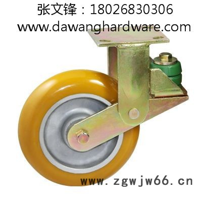 达望82系列固定平底黄色圆顶PU包铝芯防震脚轮滚珠脚轮可伸缩脚轮图3