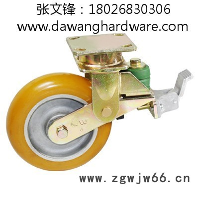 达望82系列固定平底黄色圆顶PU包铝芯防震脚轮滚珠脚轮可伸缩脚轮图4