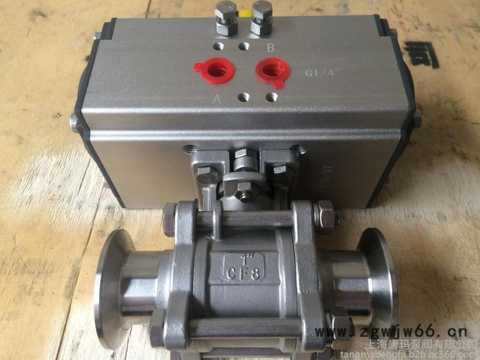 代理UQ681F-16P DN50三片式U型高平台不锈钢快装气动球阀，卫生级φ63快装气动球阀，φ63卡箍食品级气动球阀图5