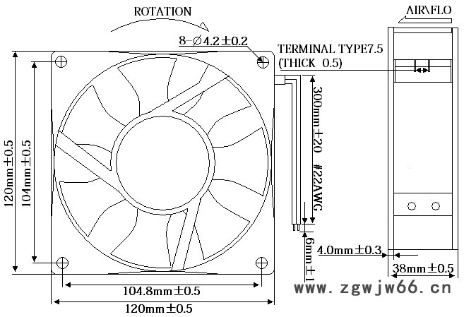 12038七叶轴流风扇交流风机 120*120*38mm散热风扇双滚珠轴承图3