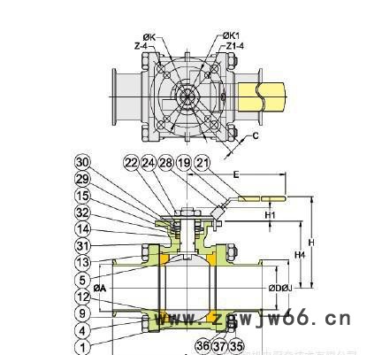 不锈钢气动全流三片式高平台卡箍球阀图2