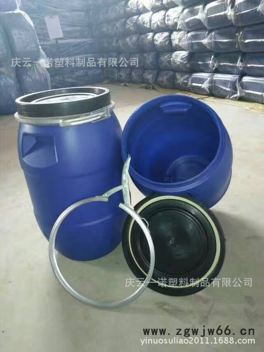 50升抱箍桶 50升塑料圆桶 蓝色塑胶化工桶耐酸碱图3