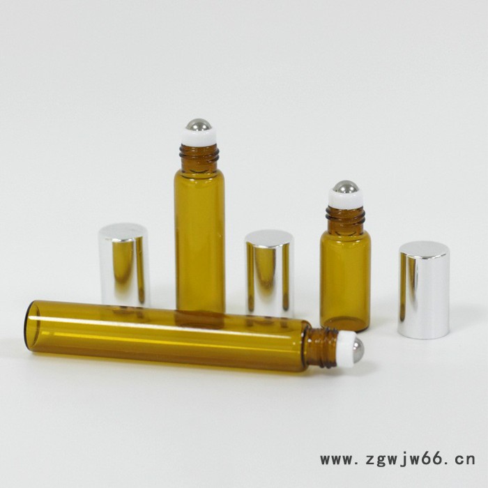 创德兴玻璃现货茶色滚珠瓶3 5 10ml 香水分装走珠精油玻璃瓶 电镀盖304钢珠图2