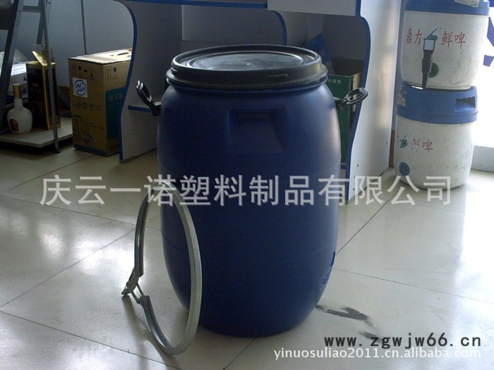 60升塑料桶抱箍储水罐 60升化工桶大口 60kg蓝色开口桶大容量图2