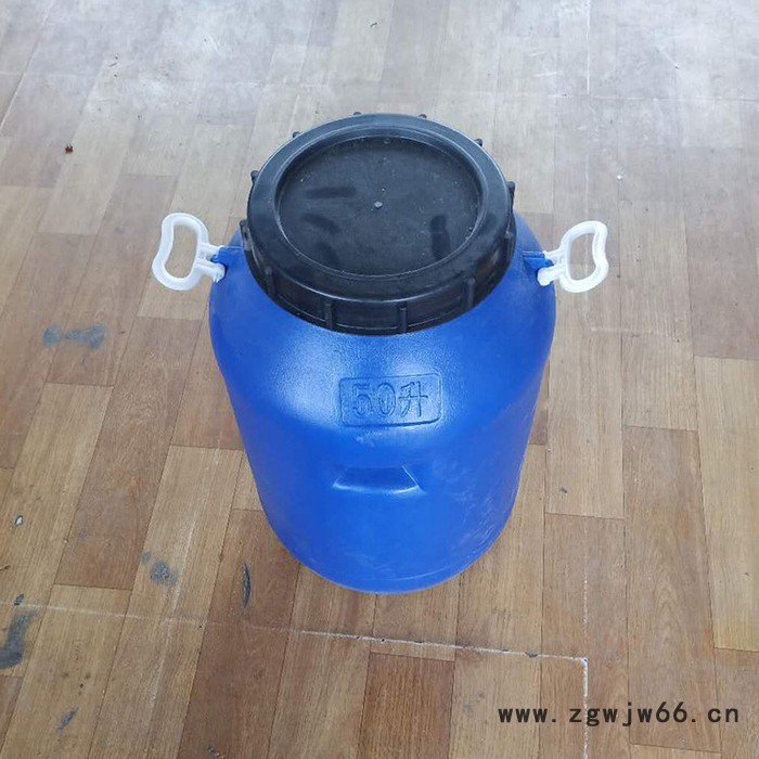 雷庆 化工桶 50L法兰桶 加厚圆形大口抱箍桶 塑料化工原料桶 50L升蓝色塑料圆桶图4