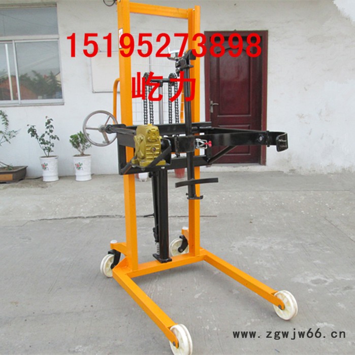 供应屹力180度手动液压堆高车 全抱箍油桶装卸车 油桶升高叉车图3