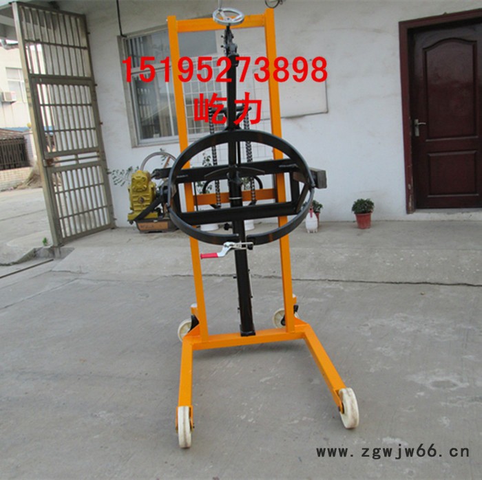 供应屹力180度手动液压堆高车 全抱箍油桶装卸车 油桶升高叉车图2