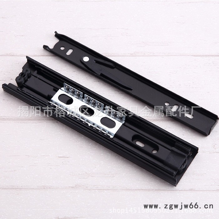 45宽静音缓冲滑轨 三折静音滚珠抽屉导轨 橱柜冷轧钢滑轨轨道图3