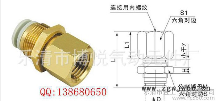 气动元件气动接头内螺纹隔板直通接头KQ2E16-04图2
