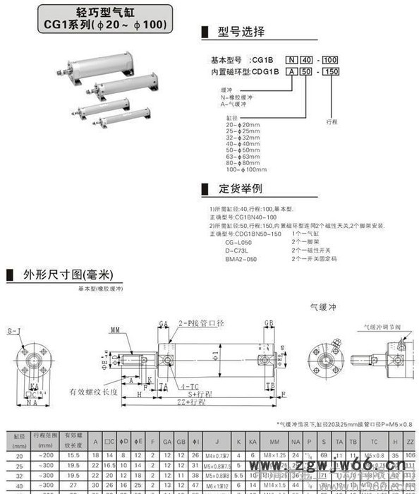 【国产**】轻型气缸 CG1BN32-40 日本气动元件图3