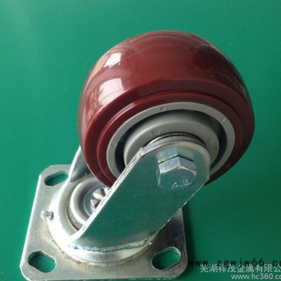 4寸5寸工业活动脚轮万向轮重型双滚珠轴承蓝锌支架塑芯pu聚氨酯轮