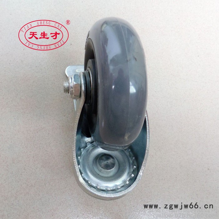 供应天生才4寸丝杆刹车脚轮 双轴承圆顶丝杆刹车脚轮 黑芯灰皮丝杆刹车脚轮 脚轮/万向轮图4