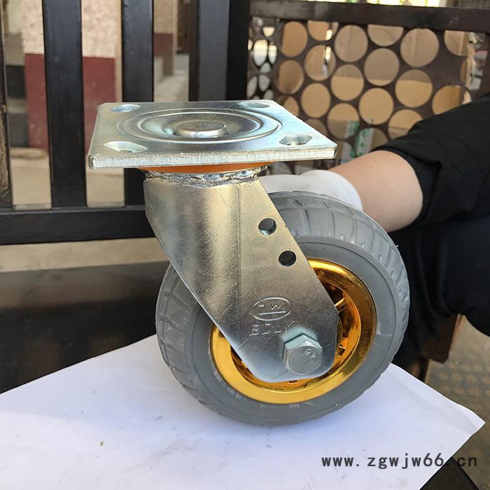 6寸镀金弹力橡胶轮 镀金灰橡胶弹力万向轮 定向轮 工业脚轮 4寸5寸8寸万向轮图2