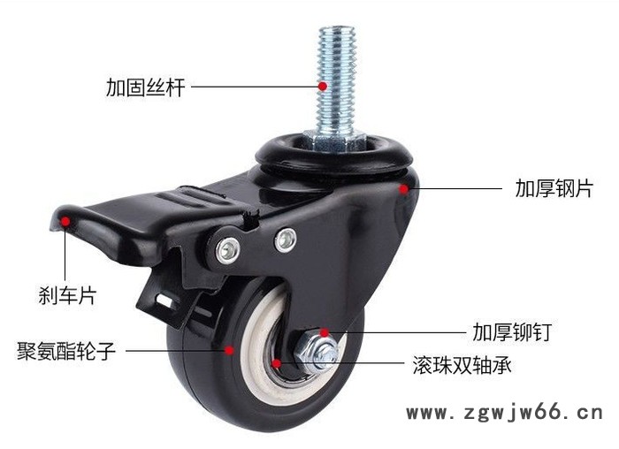 脚轮厂家 丝杆1.5寸 2寸 固定轮 刹车轮 万向轮图4