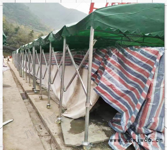 安顺 大型仓库伸缩雨篷篷布 室外遮阳棚 钢结构定制万向轮推拉棚图3