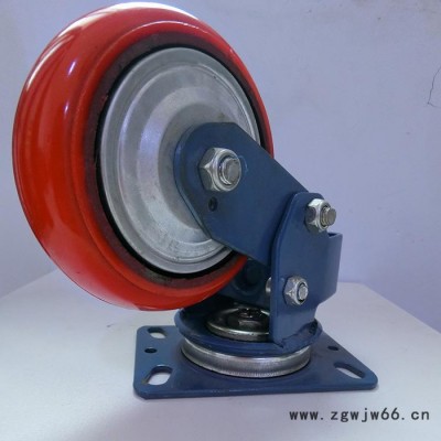 **5 6 8寸红色减震轮 聚氨酯减震避震万向轮 横簧减震脚轮