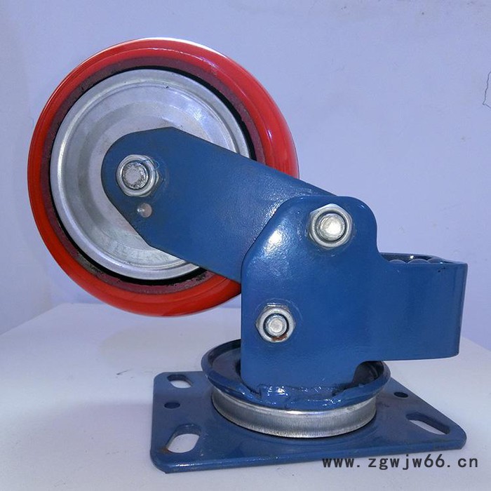 **5 6 8寸红色减震轮 聚氨酯减震避震万向轮 横簧减震脚轮图2