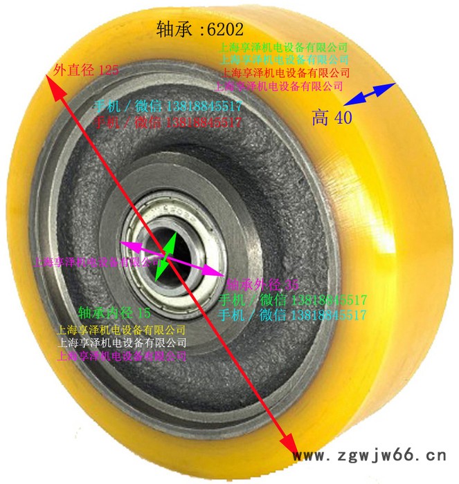 林德平衡轮万向轮子125*40 轴承6202 Linde林德边轮聚氨酯实心轮胎 橡皮轮 轱辘子 牛筋轮子图4